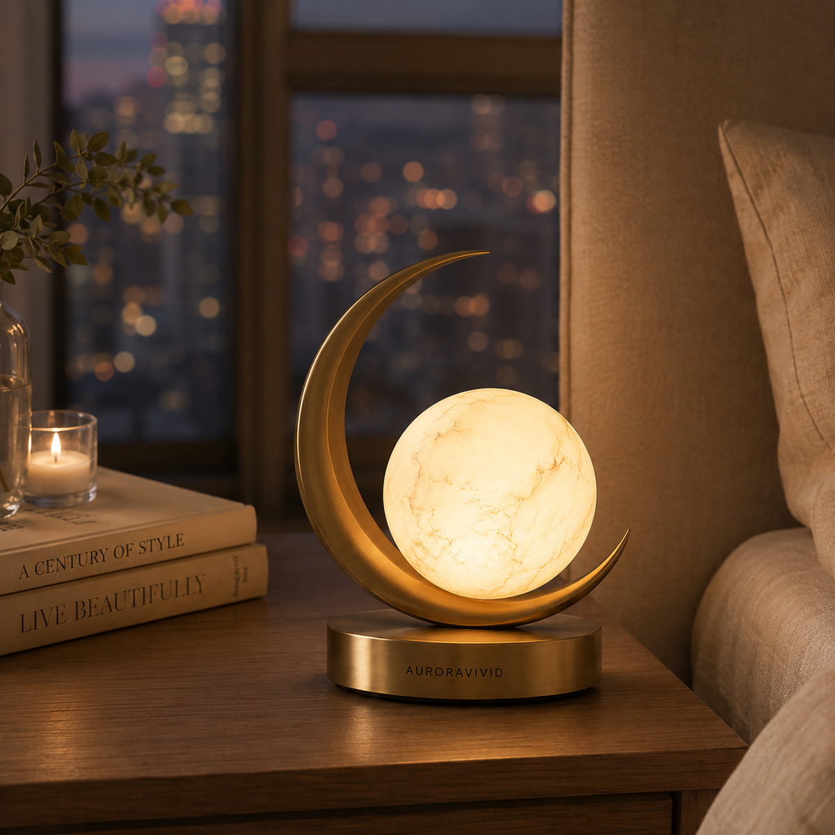AURORAVIVID Moon Orb Crescent Lamp